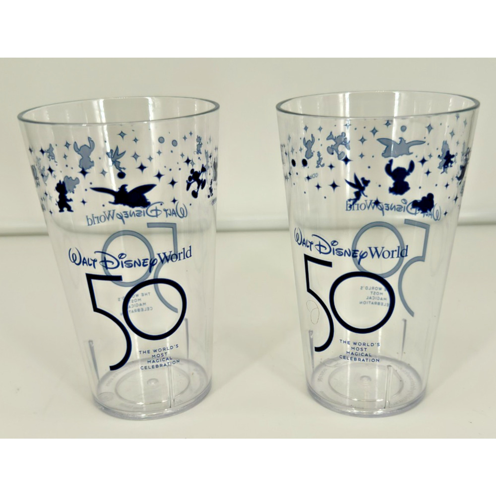 Walt Disney World 50th Anniversary EARidescent Plastic Cups Set of 2 New